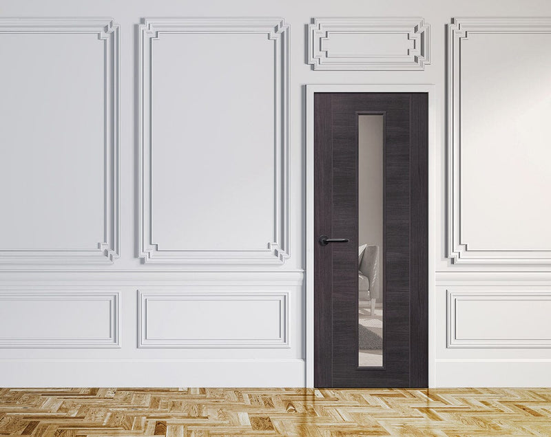 Laminate Umber Grey Forli Pre-Finished Internal Door with Clear Glass