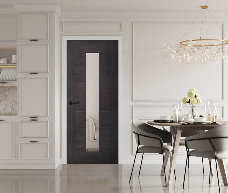 Laminate Umber Grey Palermo Pre-Finished Internal Door with Clear Glass