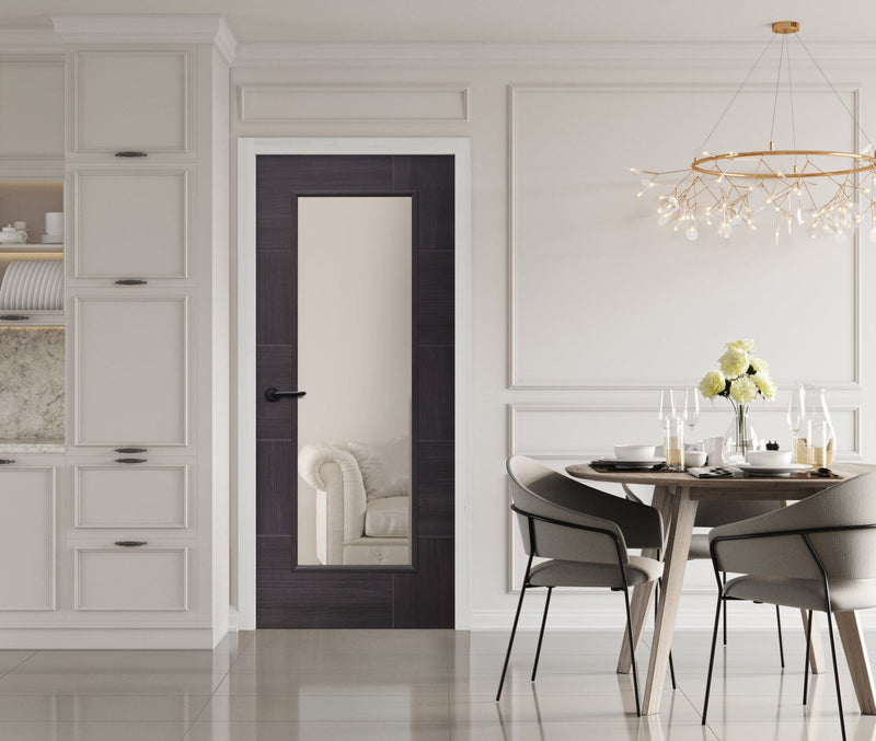 Laminate Umber Grey Ravenna Pre-Finished Internal Door with Clear Glass