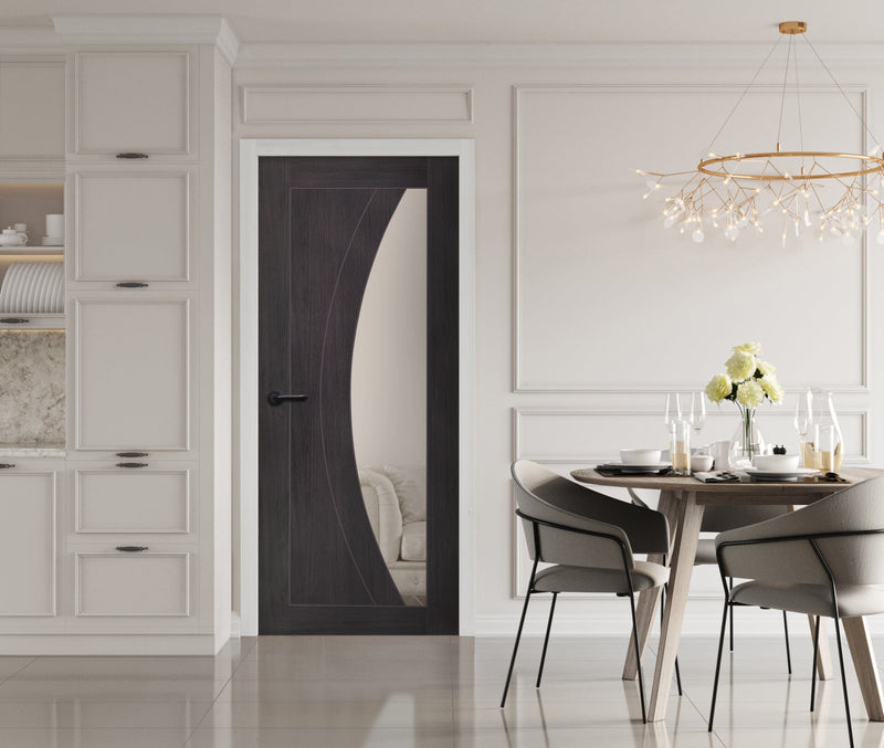 Laminate Umber Grey Salerno Pre-Finished Internal Door with Clear Glass