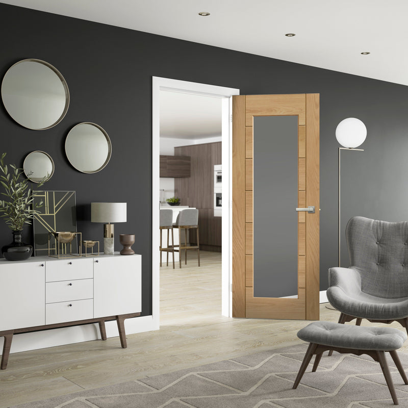 Palermo Essential 1 Light Pre-Finished Internal Oak Door with Clear Glass